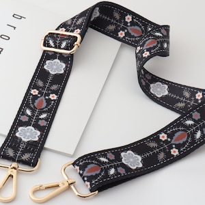 3.8cm Breite Blumen Tasche Strap, verstellbare schwarze Nylon Blumen Webbing Schulter Geldbörse Riemen, Handtasche Griff Kette, Umhängetasche Kettengurt