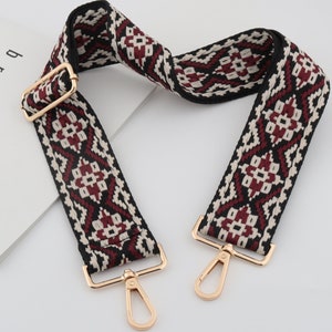 5cm Breite Verstellbare Baumwollstickerei Gurtband Schultertaschengurt, Handtasche HenkelKette, Crossbody Bag Chain Strap, Schwarz Rot Taschengurt