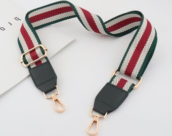 3.8cm Width Adjustable Striped Bag Strap,Canvas Bag Strap, Crossbody Bag Strap，Cotton Colorful Bag Strap ，Green red Strap Bag her gift