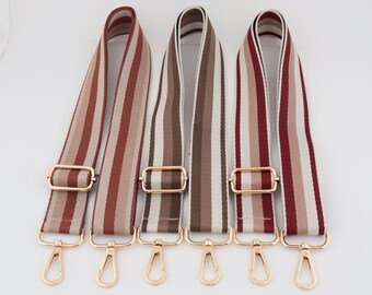 3.8cm Width Adjustable Striped Bag Strap,Canvas Bag Strap, Crossbody Bag Strap，Cotton Bag Strap ，Brown Red Strap Bag，luxury Bag Strap gift