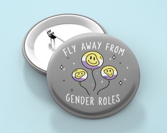Fly Away From Gender Roles Pin Badge | LGBT Queer -  Non-Binary Button Badge Pin - Non Binary Pride Badge