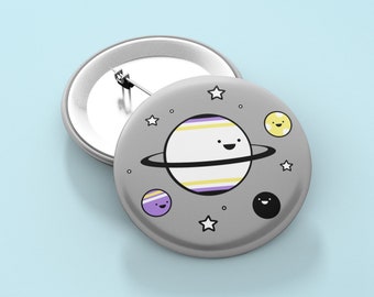 Nonbinary Planets Badge Pin / LGBTQ+ Pride, Nonbinary Flag, Enby, NB Pride