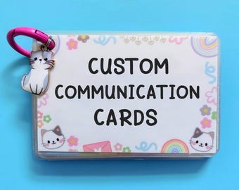 Tarjetas de comunicación física personalizadas: diseño de gato o flor, texto personalizado, regalos para autismo, neurodiverso, no verbal, sida.