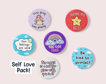 Self Love Badge Set | INCLUDES 6 badges | Friendship Gifts - Unique Gift - Mental Health Awareness