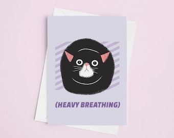 Heavy Breathing Cat Postcard | Cat Cards, Cute Print, Small Gifts, Gift for friends