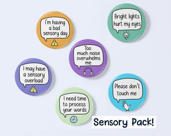 Juego de insignias sensoriales / INCLUYE 6 insignias / Problemas sensoriales - Insignias sensoriales