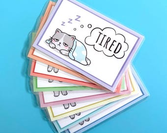 Emotion Cards | 12 PHYSICAL Cards, Communication Cards, Cat Design, Non Verbal, Autism, Support