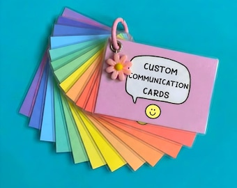 AANGEPASTE fysieke communicatiekaarten - VEELKLEURIG / aangepaste tekst, communicatiehulpmiddel voor mensen met een handicap, ondersteuning voor mensen met een handicap