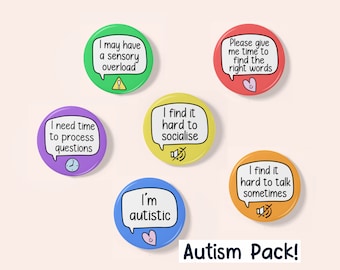 Autism Badge Set | INCLUDES 6 badges | Badge Packs - Autism Gift - Autism Awareness