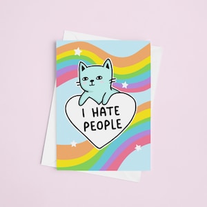 Cartolina "I Hate People" / Stampa colorata, cartolina divertente, cartolina A6, cartolina gatto