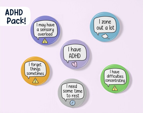 ADHD Badge Set INCLUDES 6 Badges Badge Packs ADHD Gift - Etsy