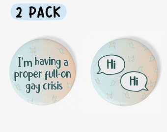 2 PACK Hi Hi, Gay Crisis Pack | 2 Badge Set - Inspired Pins - Heartstopper