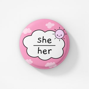 Bubble She Her, She They Badge Pin | MULTIPLE CHOICES | My pronouns are she hers - pronoun badge - pronoun pins