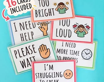 Autism, Sensory Communication Cards | 16 Visual Support Cards | Sensory Overload, Overwhelm & Nonverbal Communication Aid
