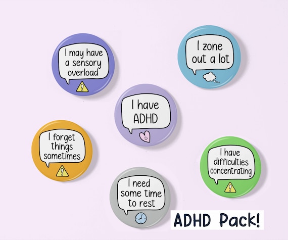ADHD Badge Set | INCLUDES 6 badges | Badge Packs - ADHD Gift
