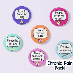 Chronic Pain Badge Set | INCLUDES 6 badges | Badge Packs - Chronic Illness - Hidden Disability