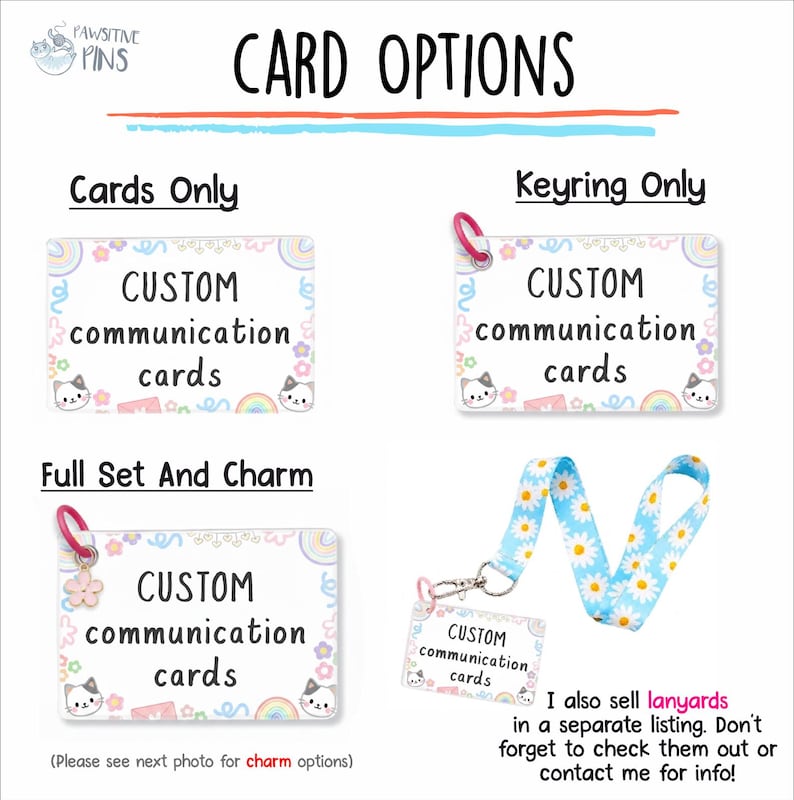 CUSTOM Physical Communication Cards - CAT / FLOWER Design / Custom Wording, Autism Gifts, Neurodiverse, Non Verbal, Aids image 3