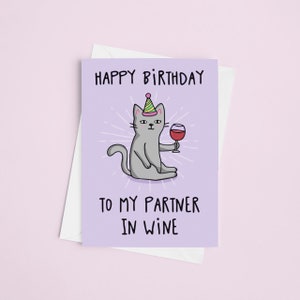 Carte postale partenaire dans le vin | Carte drôle de chat - cadeau d'humour - cartes de vin - amateur de vin - cadeaux d'interurbain