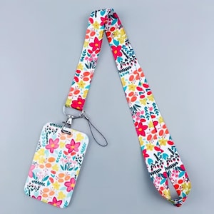 Lanyard With Card Holder / Badge Holder, Floral Design, Cat Lanyard, Communication Aid