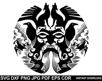 Download Head Of Odin Norse God Front View Black And White Viking Celtic Svg Instant Download Viking Svg For Cutting Machines Art Collectibles Drawing Illustration Vadel Com