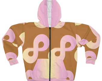 DELMYC Light Brown and Pink Full Custom Zip Up For Men Women with choice of blue or black zipper Hoodie Urban Fashion
