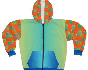 DELMYC Orange and Green Full Custom Zip Up For Men Women with choice of blue or black zipper Hoodie Urban Fashion