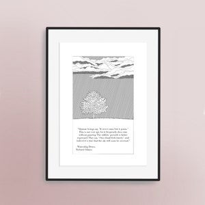Watership Down Rain Quote Print | &quot;It Never Rains but it Pours&quot; book quote | Hand Drawn Artwork | Home Decor | Wall Book Art | Richard Adams
