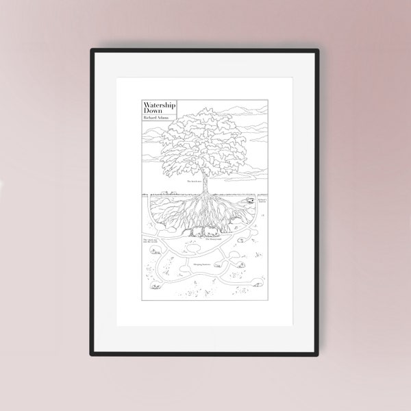 Watership Down Beech Tree Burrow Print | Beech Tree Burrow / Warren Guide | Hand Drawn Artwork | Home / Nursery Decor | Richard Adams Book