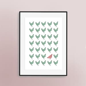 Hens Hens Hens Hand Drawn Artwork - Animal Wall Art | Chicken | Rooster | Cockerel | Cute Pet Print | Nursery | Chicken Lovers | Gift