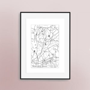 Impression de la carte Watership Down | Guide cartographique visuel du livre| Oeuvre d'art dessinée à la main | Décoration d'intérieur | Livre d'art mural | Richard Adams