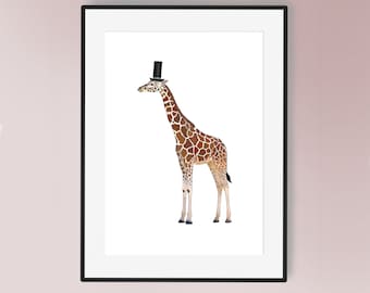 Top Hat Giraffe -  Hand Illustrated Art Print | Giraffe Lovers Artwork  | Giraffe Poster | Top Hats | Fun | Nursery Artwork | Childrens Art