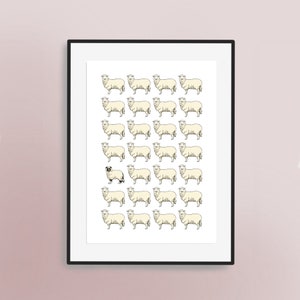 Schaf & Schäferhund in Verkleidung! Handgezeichnetes Kunstwerk - Tierwandkunst | Schaf | Border-Collie | Schäferhund | Collie | Niedliche Haustier Druck | Kinderzimmer