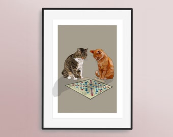 Scrabble Cats! Print (Scratchle)- Hand Drawn Cat Artwork - Home Decor | Animal Wall Art | Cute Pet Print | Nursery