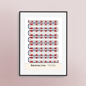 Bakerloo Tube Line Hand Drawn Print - Wall Art | Art Print | London Underground | Gift | Tube Station | Tube | Train Station