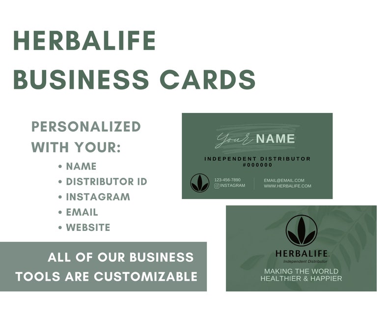 HERBALIFE Business Cards Printed Style: Dark Green for Independent Distributors image 2