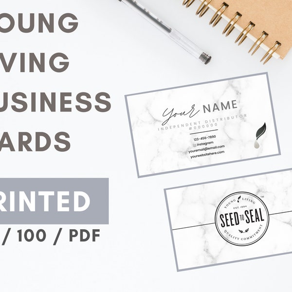 YOUNG LIVING Business Cards Printed (Style: White Black Marble) for Independent Distributors