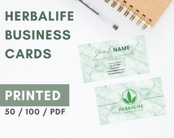 HERBALIFE Business Cards Printed (Style: Green Marble) for Independent Distributors