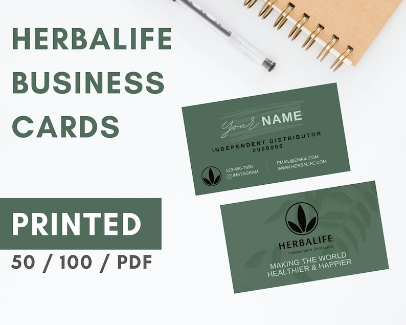 HERBALIFE Business Cards Printed Style: Dark Green for Independent Distributors image 1