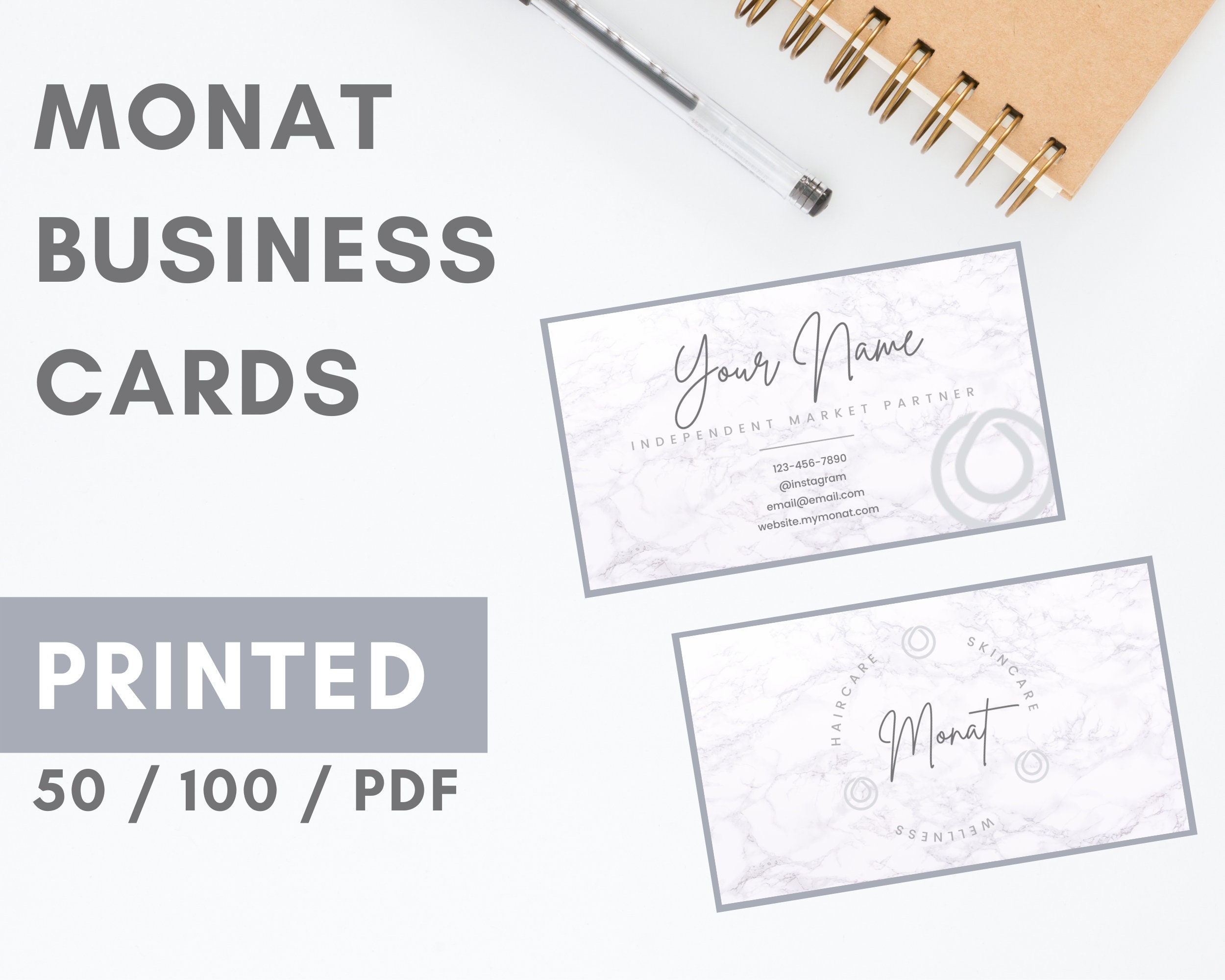 MONAT Business Cards Printed style: White Marble for Market - Etsy