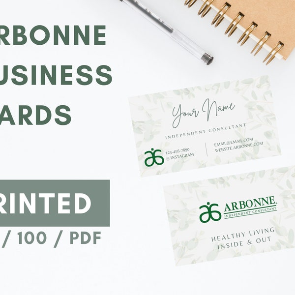 ARBONNE Business Cards Printed (Style: Green Leaves) for Independent Consultants