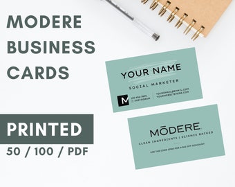 MODERE Business Cards Printed (Style: Green Original) for Social Marketers Customized with Discount Code