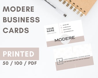 MODERE Business Cards Printed (Style: Dark Pink Circle) for Social Marketers Customized with Discount Code