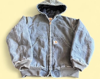 Vintage Carhartt Y06 MOS Hooded Jacket Faded Green Kids M