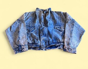 Chaqueta bomber vaquera vintage con efecto lavado ácido y corte holgado para hombre, talla L Horizon