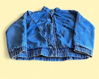 Chaqueta bomber vaquera vintage forrada con manta, azul, para mujer, talla L, forrada a cuadros.