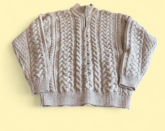 Shannon Woolen Mills Wool Sweater Tan Cable Knit Men’s S Ireland