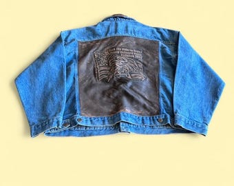 Chaqueta vaquera de cuero Vintage Rock 103 Ronald McDonald Radiothon para hombre, talla XL