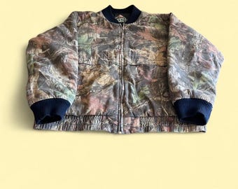 Chaqueta bomber de camuflaje vintage Realtree Hunting para hombre, talla 2XL, ropa de trabajo para exteriores.