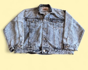 Chaqueta vaquera Jordache vintage negra con lavado ácido para hombre, talla L