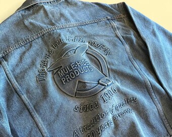 Chaqueta de trabajo vaquera Vintage Mule Hide Products, lavado claro, fabricada en EE. UU., talla M para hombre.